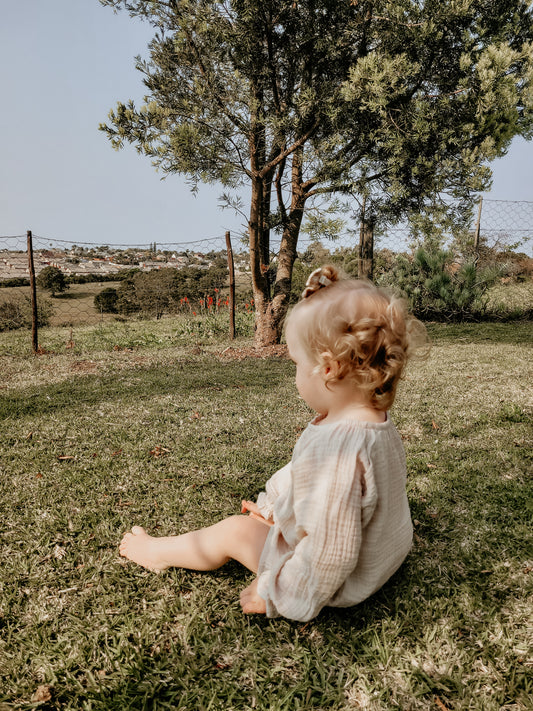 Organic Cotton Muslin Romper - Stone