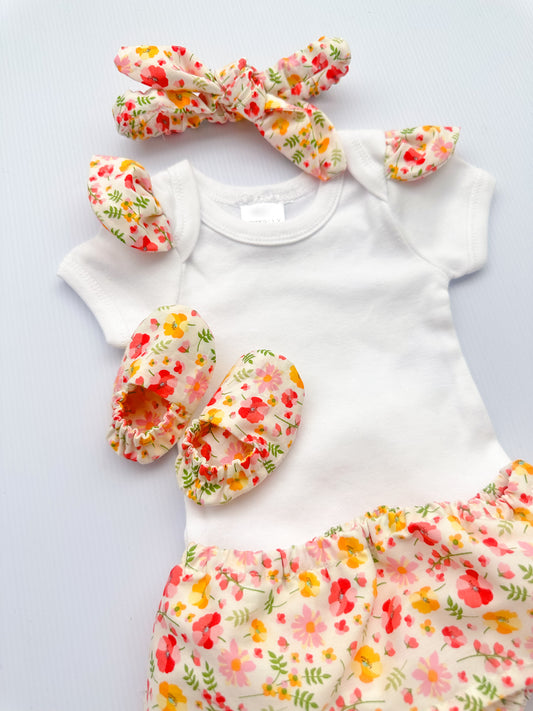 4-piece bummies and slipper set - Floral