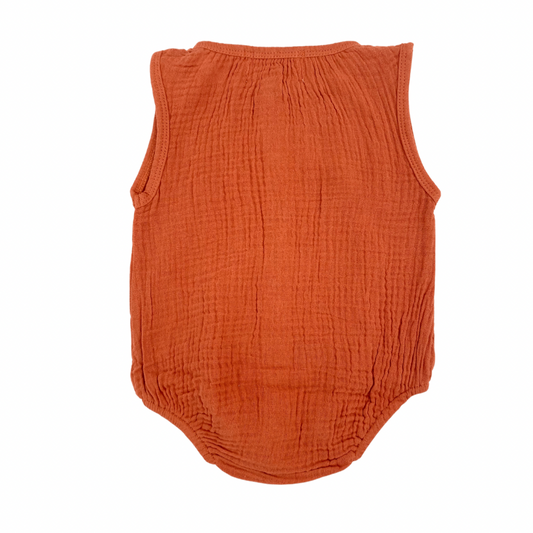 Sleeveless Muslin Romper - Rust