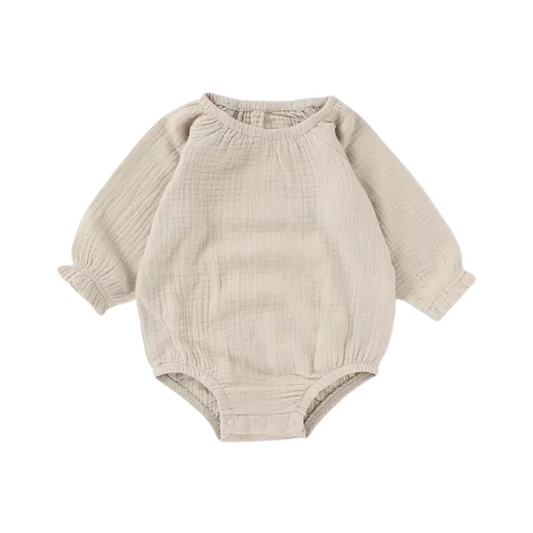 Organic Cotton Muslin Romper - Stone