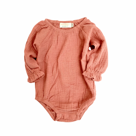 Organic Cotton Muslin Romper - Dusty Rose