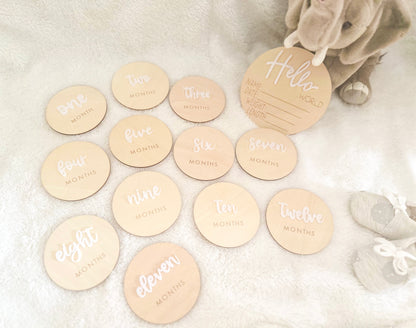 Raw Wood Monthly Milestone Discs - 13 Pieces