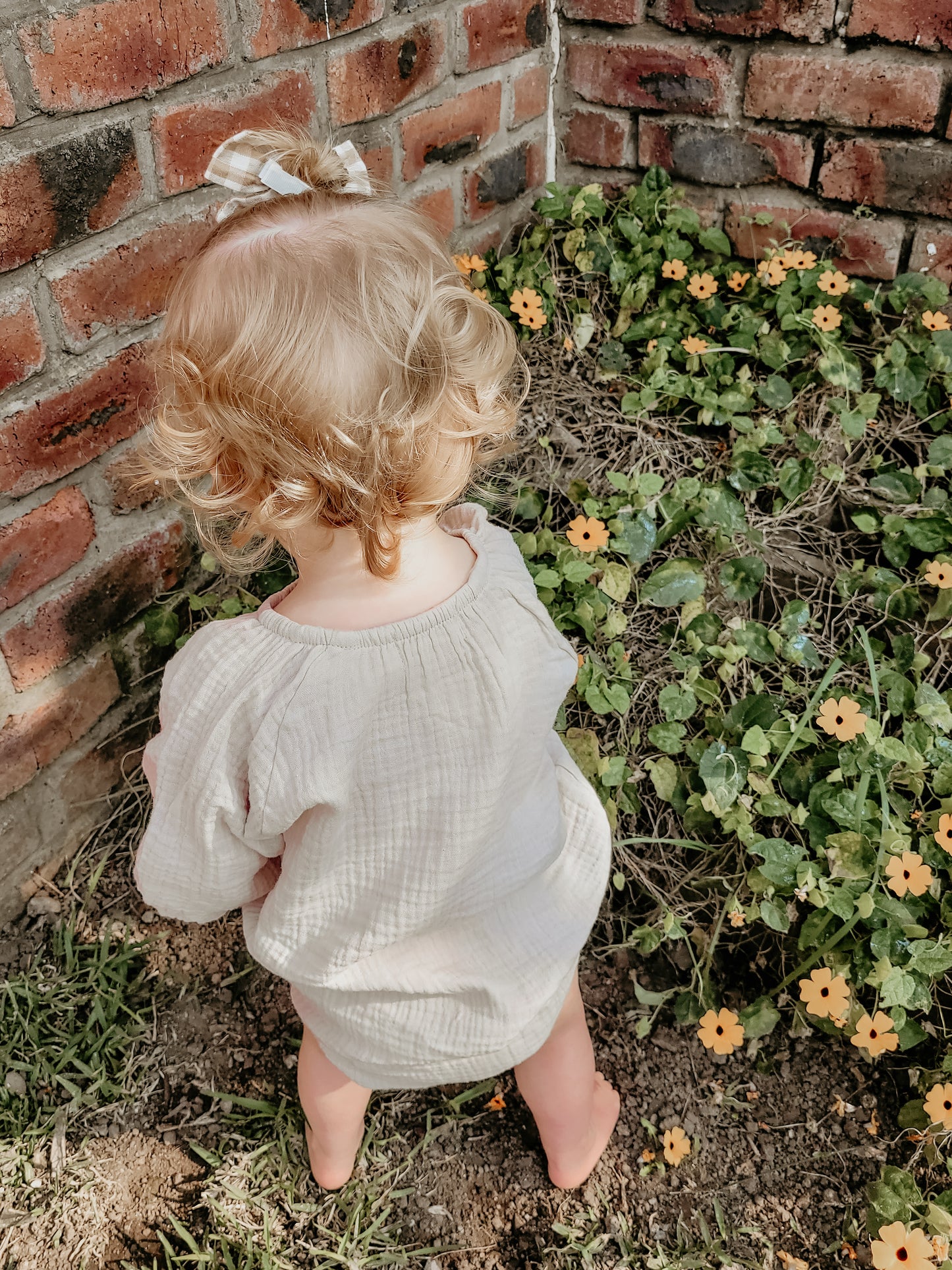 Organic Cotton Muslin Romper - Stone