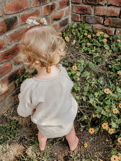 Organic Cotton Muslin Romper - Stone