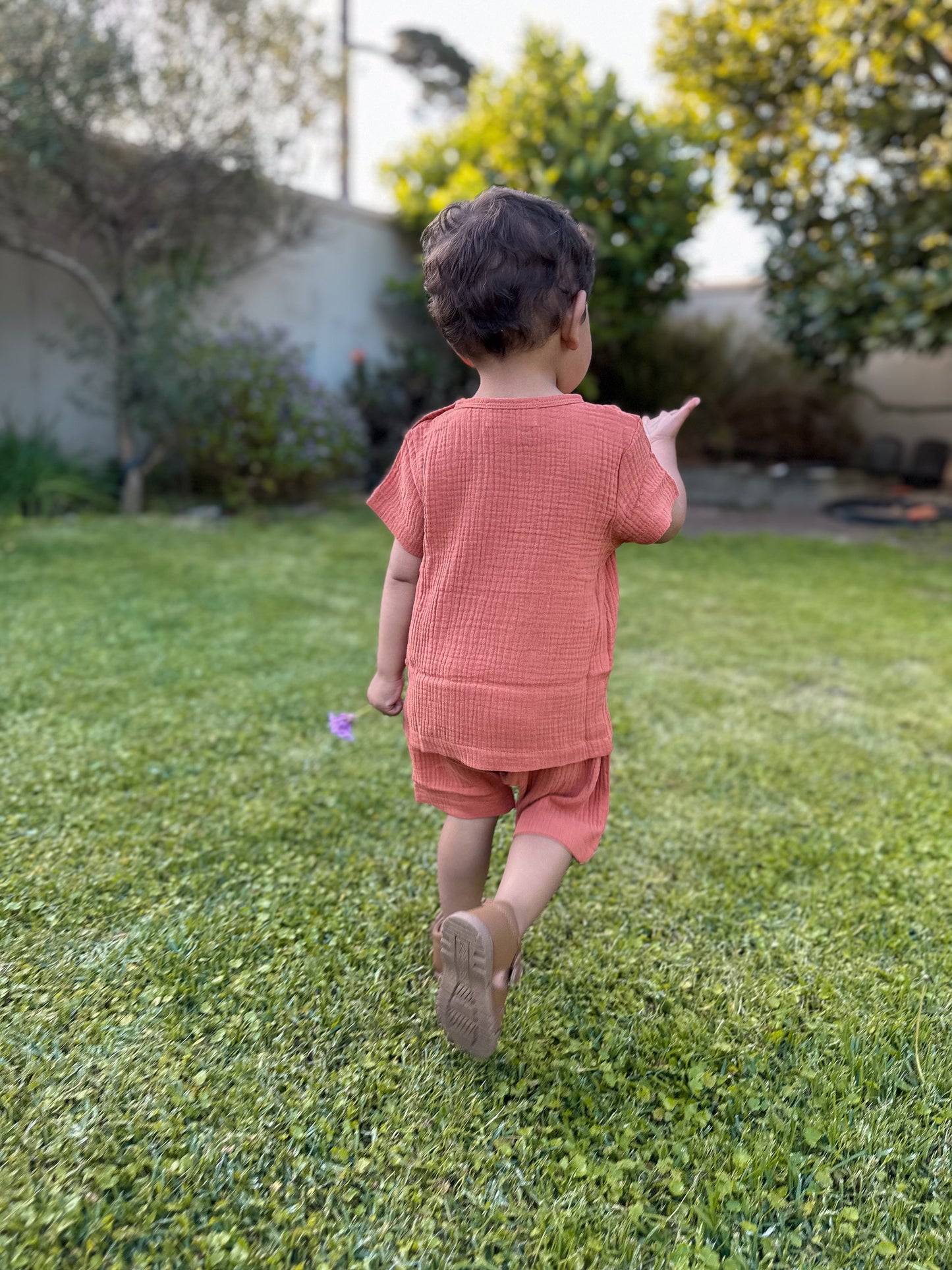 Muslin shorts and tee summer set - Rust