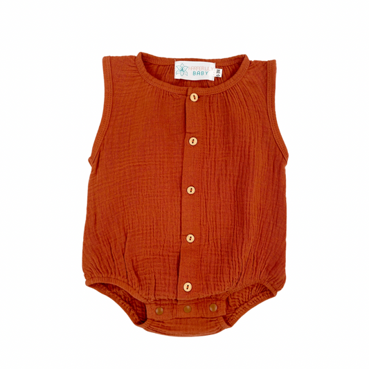 Sleeveless Muslin Romper - Rust