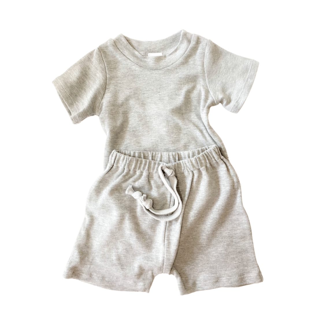 Two-piece Shorts and Tee Set - Melange Grey