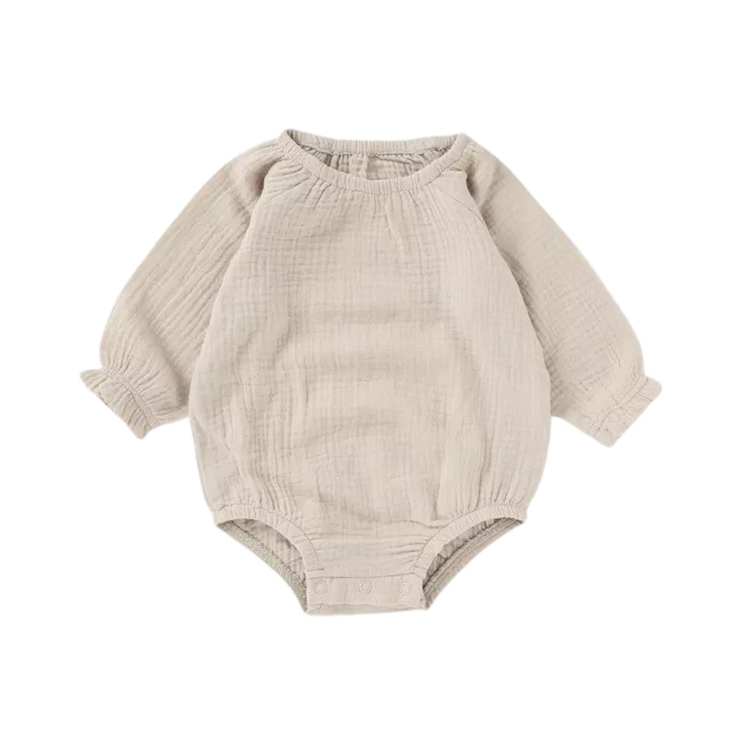 Organic Cotton Muslin Romper - Stone