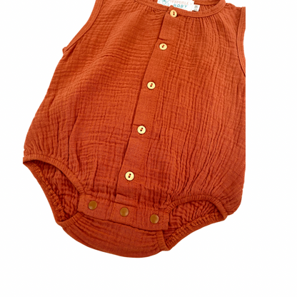 Sleeveless Muslin Romper - Rust