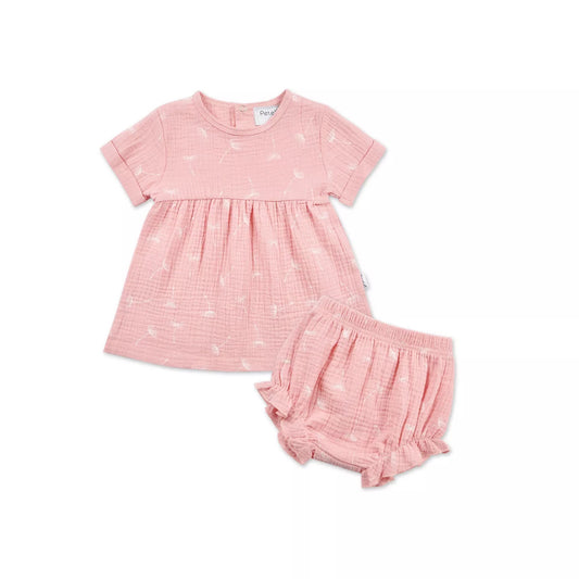 Shortsleeved muslin summer dress - pink